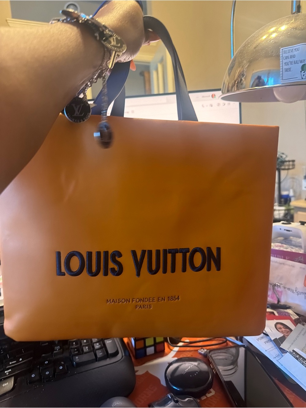 Louis Vuitton Orange Tote with Black Logo and Handles - Picture 1 of 1